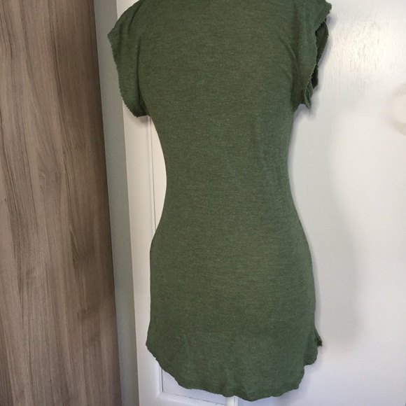 ZARA Relaxed Raw Hem Olive Green Long Tee - Picture 2 of 4